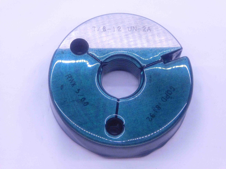 7/8 12 UN 2A THREAD RING GAGE .875 .8750 GO ONLY P.D. = .8192 INSPECTION CHECK - DW35800BX5