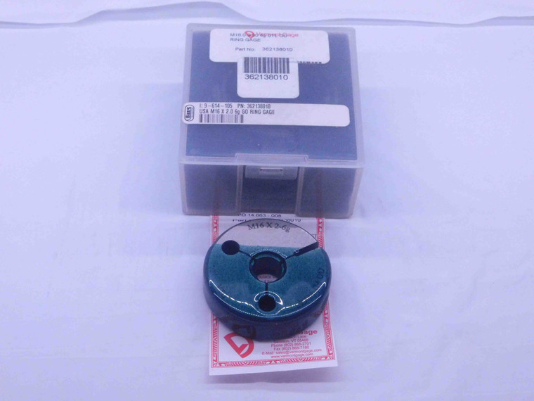 M16 X 2 6g METRIC VERMONT THREAD RING GAGE 16 2.0 GO ONLY P.D. = 14.663 CHECK - DW35883BQ5