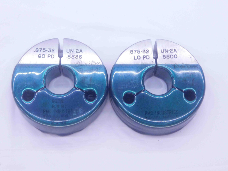 7/8 32 UN 2A THREAD RING GAGES .875 .8750 GO NO GO P.D.'S = .8536 & .8500 CHECK - DW35950BY5