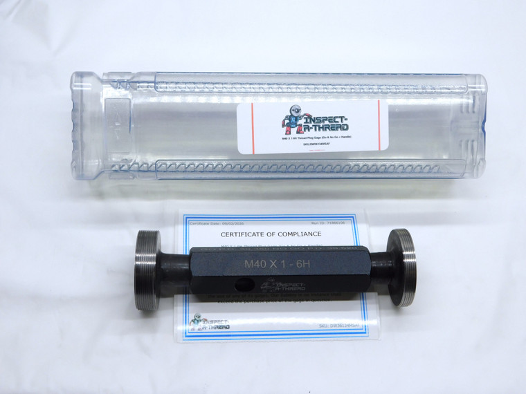NEW M40 X 1 6H METRIC THREAD PLUG GAGE 40 1.0 GO NO GO P.D.'S = 39.350 & 39.520 - DW36134MSAF