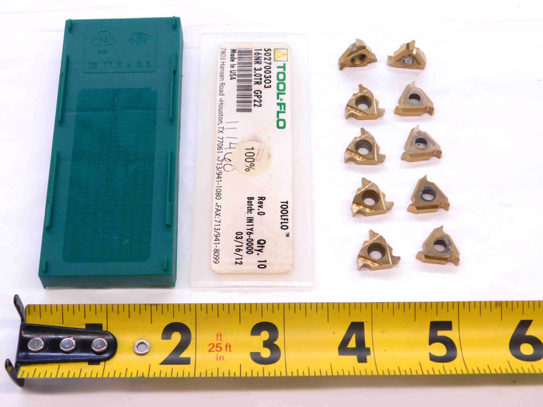 10pcs NEW TOOLFLO 16NR 3.0TR GP22 TiN COATED CARBIDE THREADING INSERTS - NS0576BU5