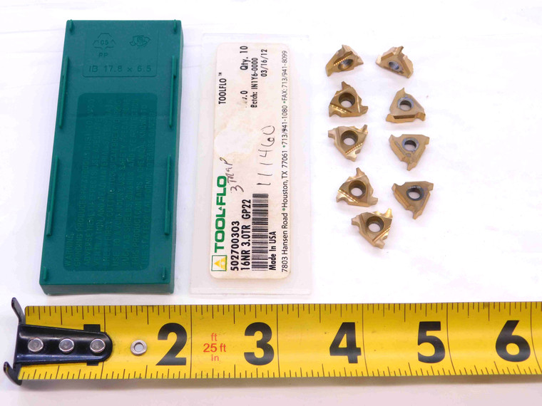 9pcs NEW TOOL FLO 16NR 3.0TR GP22 TiN COATED CARBIDE THREADING INSERTS - NS0579BU5
