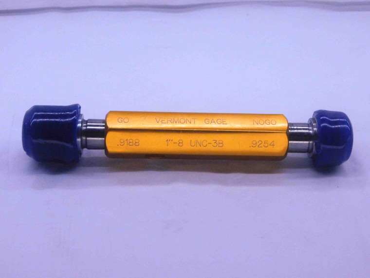1" 8 UNC 3B VERMONT THREAD PLUG GAGE 1.0 1.00 GO NO GO P.D.'S = .9188 & .9254 - DW36299BU5