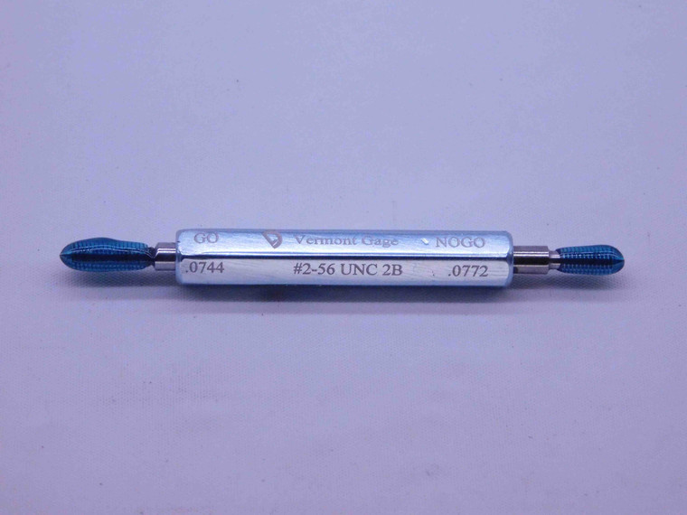 2 56 UNC 2B VERMONT THREAD PLUG GAGE #2 .086 GO NO GO P.D.'S = .0744 & .0772 - DW36421CG5