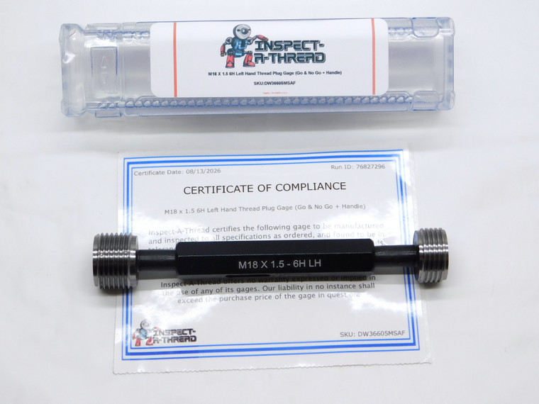 NEW M18 X 1.5 6H LEFT HAND THREAD PLUG GAGE 18 GO NO GO P.D.'S = 17.026 & 17.216 - DW36605MSAF