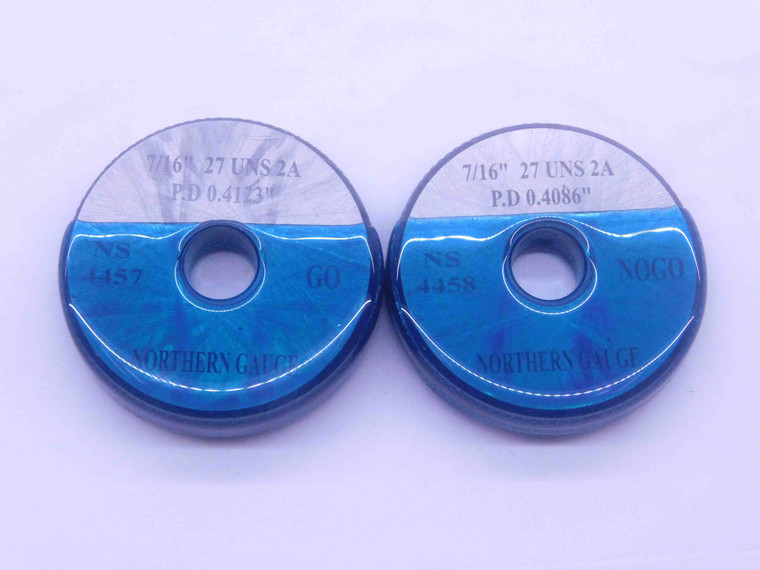 7/16 27 UNS 2A SOLID THREAD RING GAGES .4375 GO NO GO P.D.'S = .4123 & .4086 - DW36778CL5