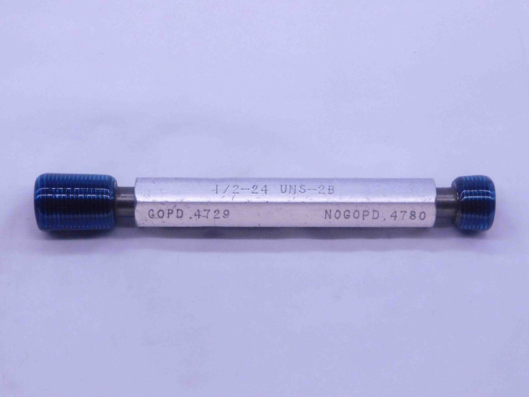 1/2 24 UNS 2B THREAD PLUG GAGE .5 .50 .500 .5000 GO NO GO P.D.'S = .4729 & .4780 - BL3001BU
