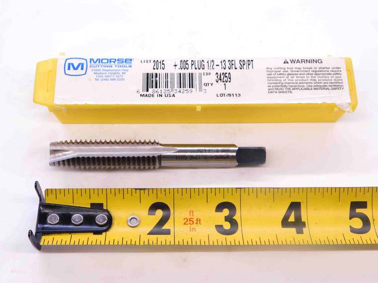 NEW MORSE 1/2 13 NC GH11 HSS +.005 PLUG TAP 3 SPRIAL POINT FLUTE .5 MADE IN USA - NS1518BB5