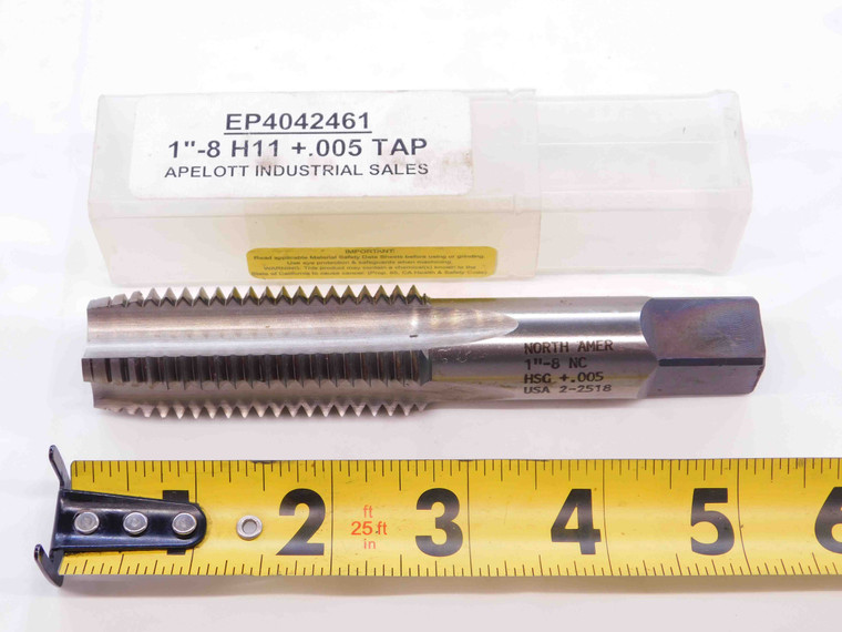 NEW NORTH AMER 1" 8 NC H11 +.005 HSG PLUG TAP 4 STRAIGHT FLUTE 1.0 MADE IN USA - NS1521BB5