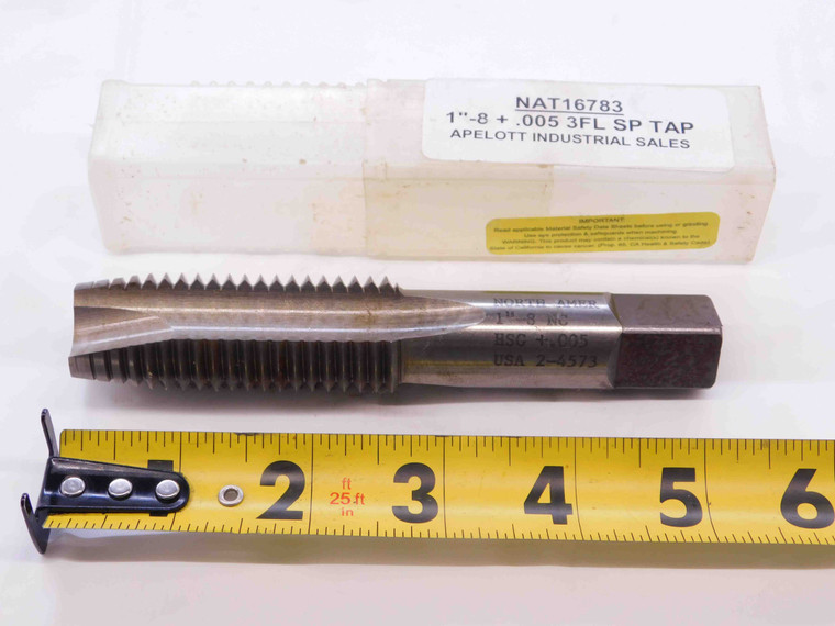 NORTH AMER 1" 8 NC H11 +.005 HSG PLUG TAP 3 SPRIAL POINT FLUTE 1.0 MADE IN USA - NS1522BB5
