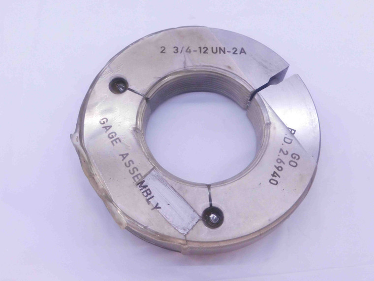 2 3/4 12 UN 2A THREAD RING GAGE 2.75 2.750 2.7500 GO ONLY P.D. = 2.6940 CHECK - DW36863SLW