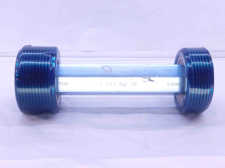 2 7/8 8 UN 2B VERMONT THREAD PLUG GAGE 2.875 GO NO GO P.D.'S = 2.7938 & 2.8048 - DW36941OB5