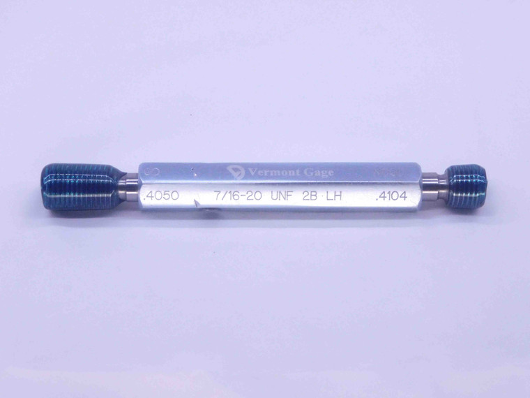 7/16 20 UNF 2B LEFT HAND VERMONT THREAD PLUG GAGE .4375 GO NO GO = .4050 & .4104 - DW37023OB5