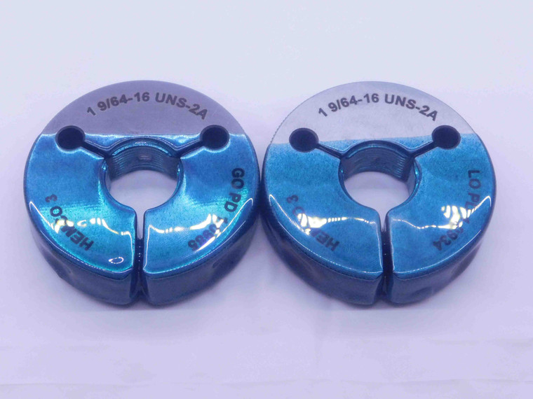 1 9/64 16 UNS 2A THREAD RING GAGES 1.1406 GO NO GO P.D.'S = 1.0985 & 1.0934 - DW37070SLW