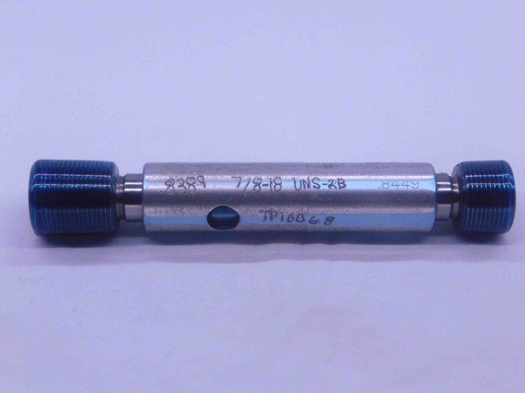 7/8 18 UNS 2B THREAD PLUG GAGE .875 .8750 GO NO GO P.D.'S = .8389 & .8449 - DW37116CT4