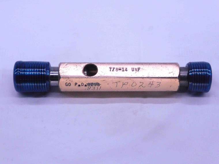 7/8 14 UNF BEFORE PLATE THREAD PLUG GAGE .875 GO NO GO P.D.'S = .8311 & .8364 - DW37143CT4