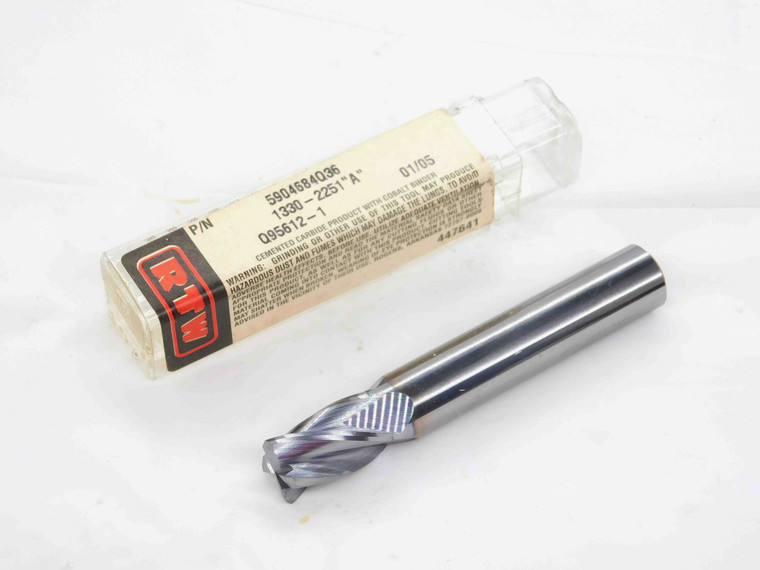 NEW RTW 12mm O.D. TiCN CORNER RADIUS CARBIDE END MILL 4 FL 5904684Q36 1mm 45 DEG - DCT-DM2814