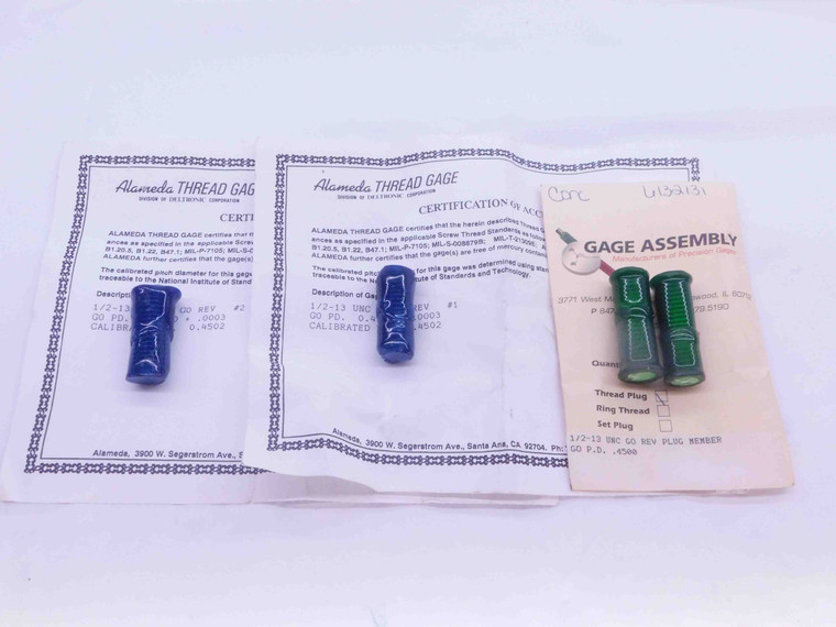 NEW 4pcs 1/2 13 UNC 2B THREAD PLUG GAGE .5 .50 GO ONLY P.D. = .4500 2B OR 3B - DW37463SLW