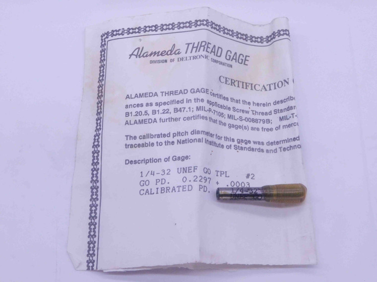 NEW 1/4 32 UNEF THREAD PLUG GAGE .25 .250 .2500 GO ONLY P.D. = .2297 2B OR 3B - DW37480SLW