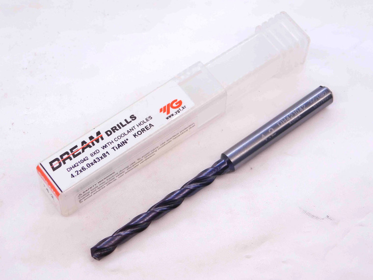 YG1 DREAM DRILLS 4.2mm TiAIN HSS COOLANT TWIST DRILL BIT DH421042 6mm SHANK - NS2040CG5