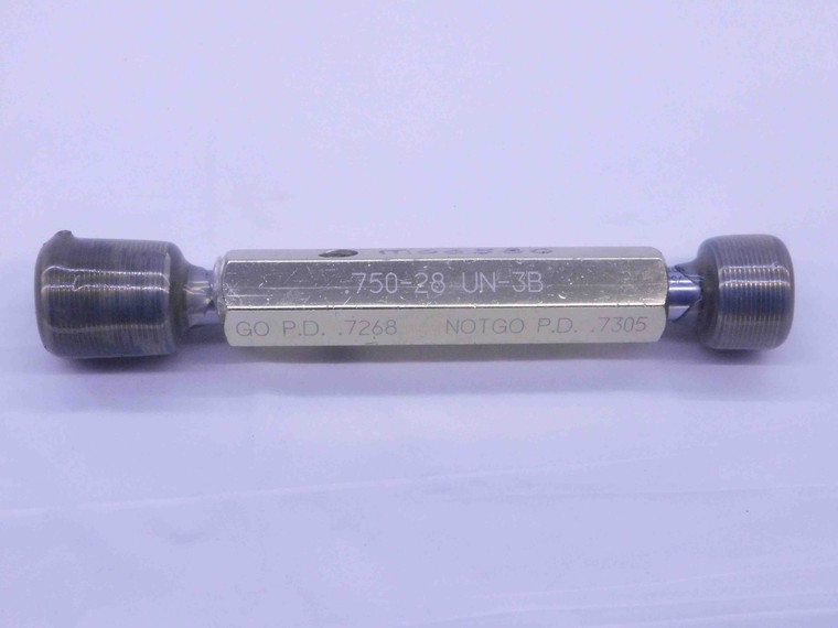 3/4 28 UN 3B THREAD PLUG GAGE .75 .750 .7500 GO NO GO P.D.'S = .7268 & .7305 - DW37497CQ5