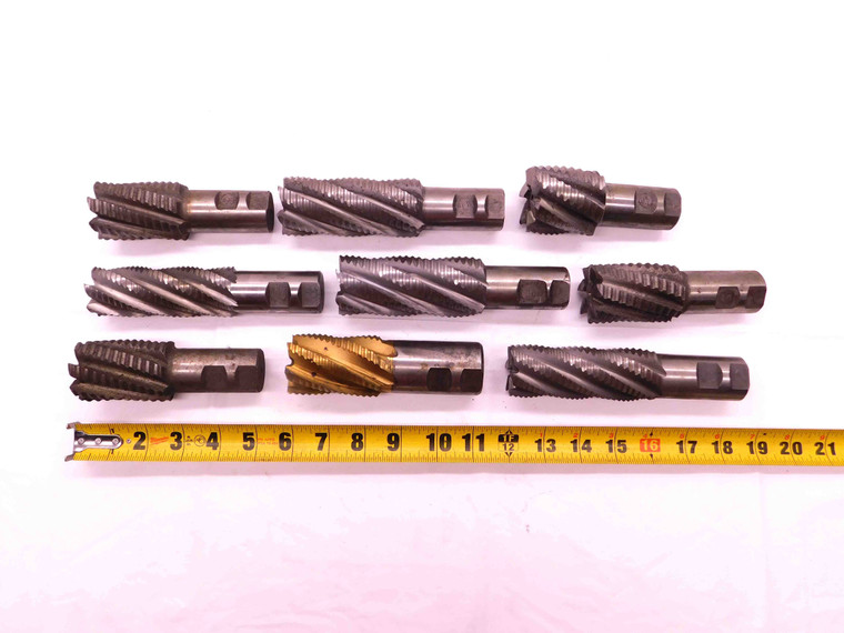 9pc LOT OF HSS ROUGHING END MILLS 1 1/2, 1 3/4 & 2" SIZES MACHINIST TOOLING - BR10700AN4
