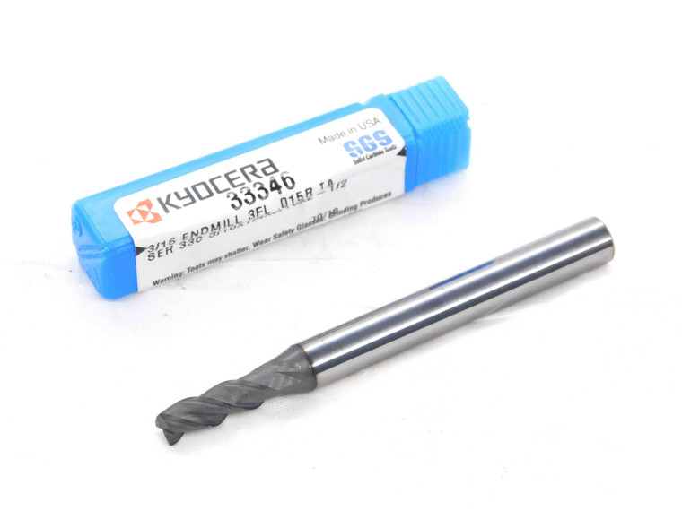 NEW 3/16 OD AlTiN CORNER RADIUS CARBIDE END MILL 1/4 SHANK 3 FL 33346 .015 RAD - DM3209CG4