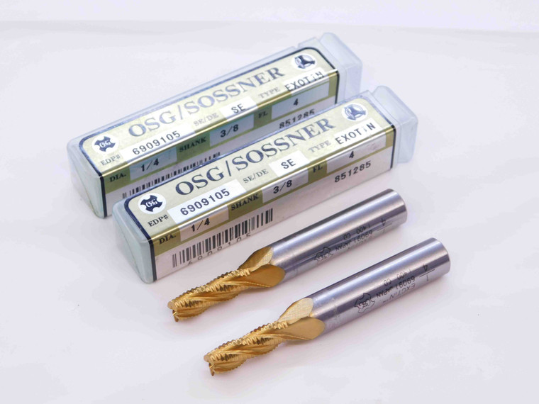 2pcs NEW OSG 1/4 O.D. 3/4 LOC TiN HSS END MILL 3/8 SHANK 4 FLUTE 6909105 .25 - NS2430CG5