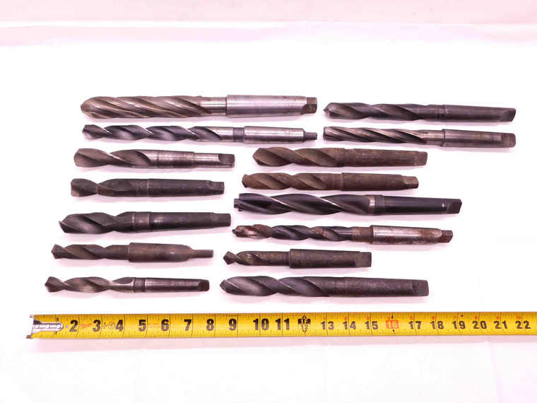 15pc LOT OF VARIOUS MORSE TAPER HSS DRILL BITS MT2 MT3 MT4 TAPERS VARIOUS SIZES - BR10844CT2