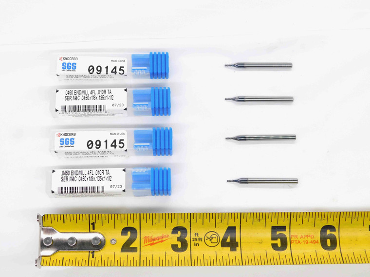 4pcs NEW SGS 0.045 OD AlTiN CORNER RADIUS CARBIDE END MILL 1/8 SHANK 4 FL 09145 - DM3243CG5