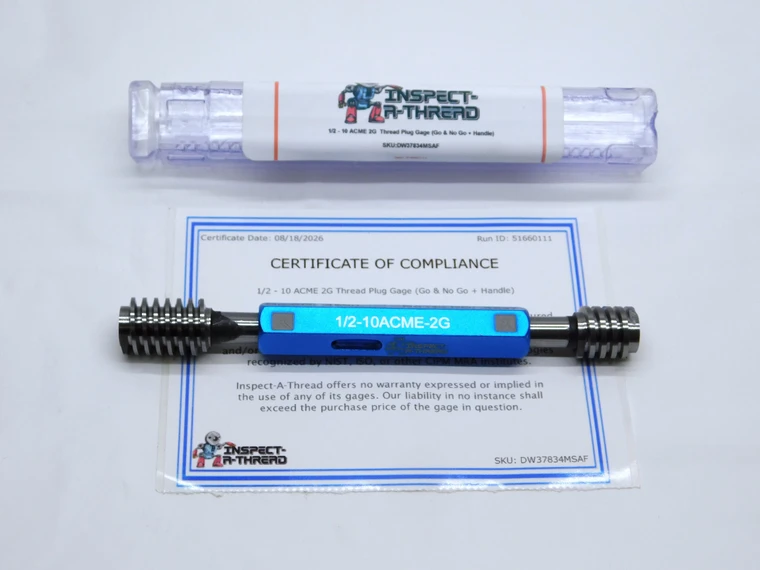 NEW 1/2 10 ACME 2G THREAD PLUG GAGE .5 .50 .500 GO NO GO P.D.'S = .4500 & .4637 - DW37834MSAF