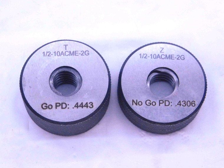 NEW 1/2 10 ACME 2G SOLID THREAD RING GAGES .5 GO NO GO P.D.'S = .4443 & .4306 - DW37841MSAF