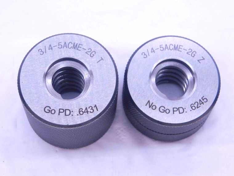 NEW 3/4 5 ACME 2G SOLID THREAD RING GAGES .75 5 GO NO GO P.D.'S = .6431 & .6245 - DW37842MSAF