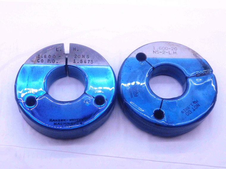 1.600 20 NS 2 LEFT HAND THREAD RING GAGES 1.6 GO NO GO P.D.'S = 1.5675 & 1.5619 - DW37850SLW