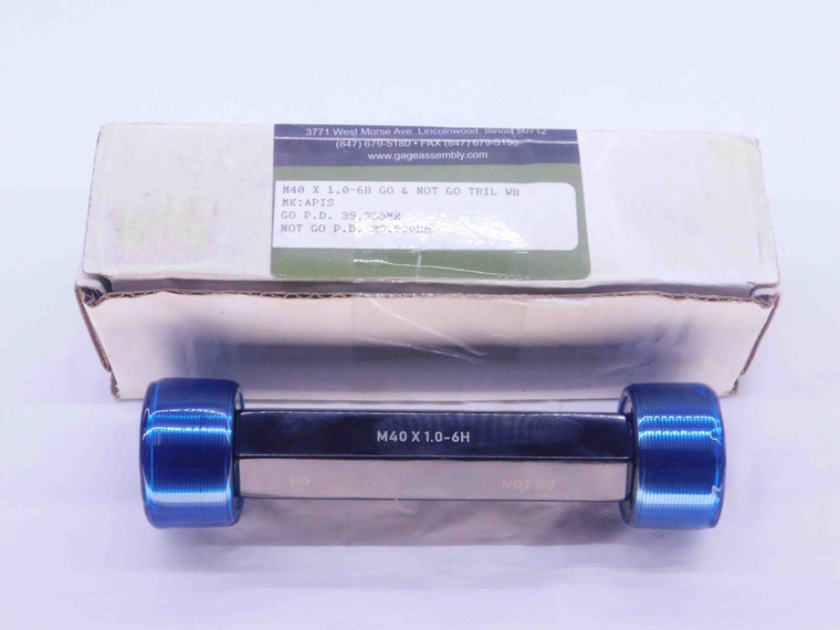 M40 X 1 6H METRIC THREAD PLUG GAGE 40 1.0 GO NO GO P.D.'S = 39.350 & 39.520 - DW38034SLW