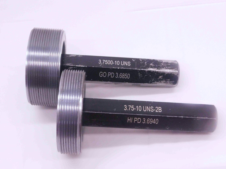 3 3/4 10 UNS 2B THREAD PLUG GAGE 3.75 3.750 GO NO GO P.D.'S = 3.6850 & 3.6940 - DW38118DG5