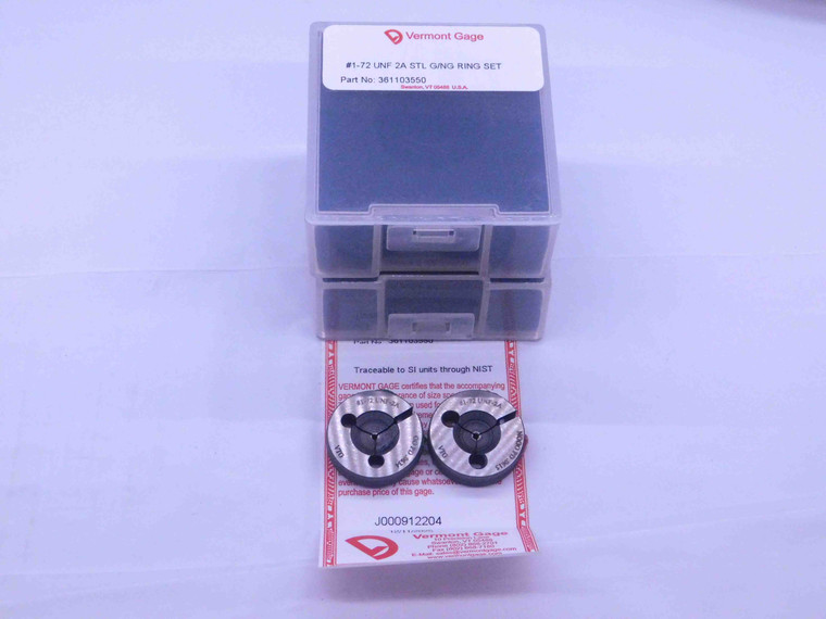 NEW 1 72 UNF 2A VERMONT THREAD RING GAGES #1 .073 GO NO GO PD'S = .0634 & .0615 - DW38187VTG