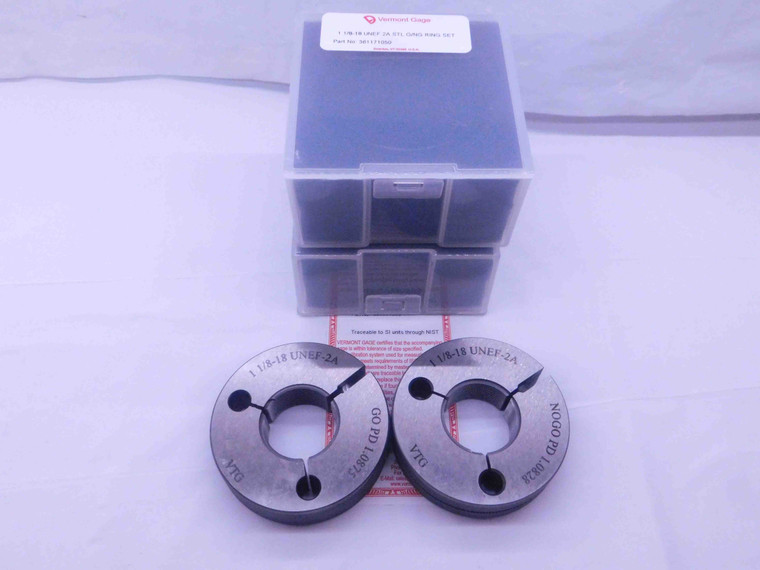 NEW 1 1/8 18 UNEF 2A VERMONT THREAD RING GAGES 1.125 GO NO GO = 1.0875 & 1.0828 - DW38192VTG