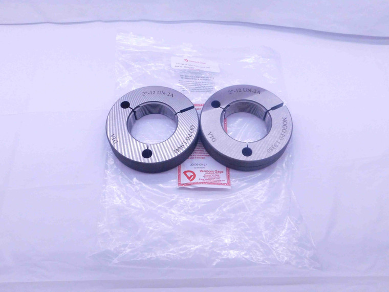 NEW 2" 12 UN 2A VERMONT THREAD RING GAGES 2.0 GO NO GO P.D.'S = 1.9441 & 1.9380 - DW38202VTG