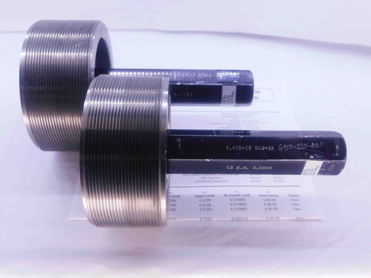 CERTIFIED 4 5/8 12 UNJ 3A SET THREAD PLUG GAGE 4.625 GO NO GO = 4.5709 & 4.5659 - DW38264TLC