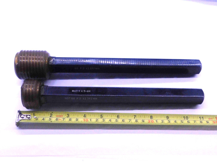 M45 X 4.5 6H METRIC THREAD PLUG GAGE 45 GO NO GO P.D.'S = 42.077 & 42.392 CHECK - DW38281DE5