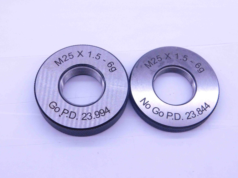 NEW M25 X 1.5 6g SOLID THREAD RING GAGES 25 GO NO GO P.D.'S = 23.994 & 23.844 - DW38384MSAF