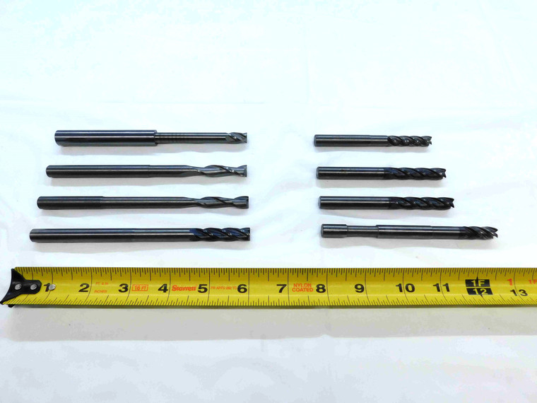 8pcs LOT OF ASSORTED CARBIDE END MILLS AROUND 3/8" O.D. LONG REACH .375 .3750 - JG1080CG5