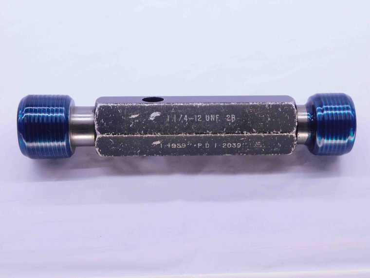 1 1/4 12 UNF 2B THREAD PLUG GAGE 1.25 1.250 GO NO GO P.D.'S = 1.1959 & 1.2039 - DW39016LVR