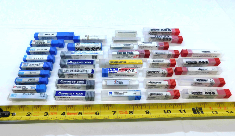 37pc LOT CARBIDE END MILLS 3/16" O.D. & SMALLER NEW & USED SGS OSG ACCUPRO HTC - JG1282CG5