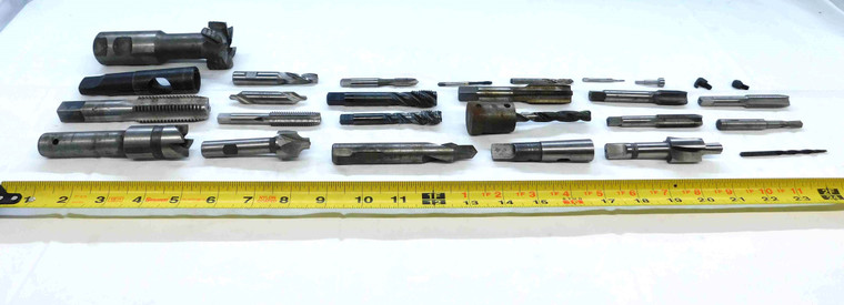 27pc MACHINIST TOOLING LOT VARIOUS LATHE / MILL TOOLS DRILL BITS TAPS END MILLS - JG1434LVR