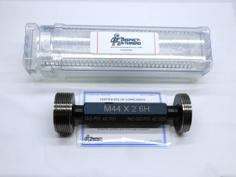 NEW M44 X 2 6H METRIC THREAD PLUG GAGE 44 2.0 GO NO GO P.D.'S = 42.701 & 42.925 - DW39228MSAF