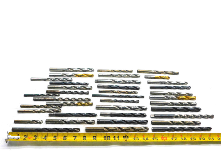 36pcs LOT HSS TWIST DRILL BITS MOSTLY JOBBER LENGTH APPROX SIZE RANGE 1/4 - 1/2" - NS4814DH5