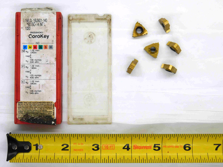 6pcs SANDVIK L166.0L-16UN01-140 / *60 ISO-14 INTL 1020 CARBIDE THREADING INSERTS - JG2438AP6