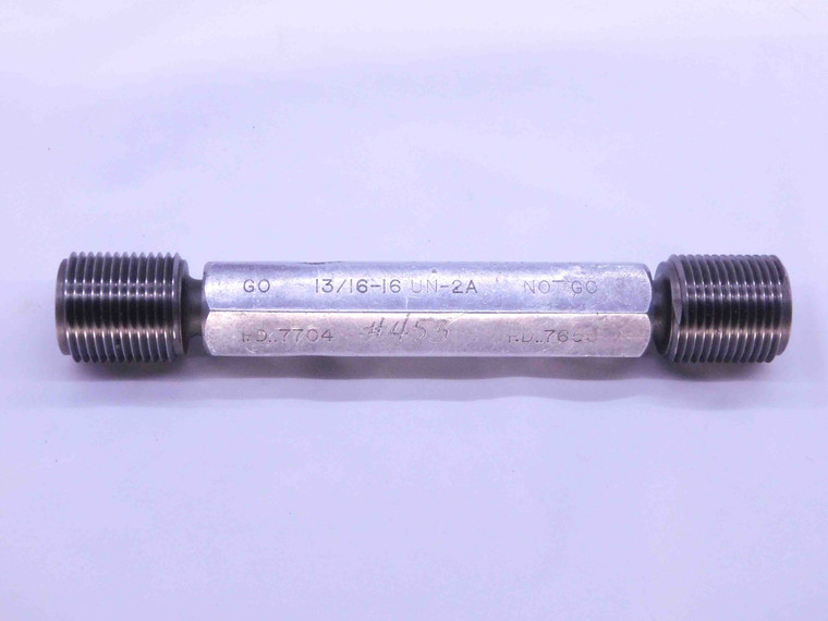 13/16 16 UN 2A SET THREAD PLUG GAGE .8125 GO NO GO P.D.'S = .7704 & .7655 CHECK - DW40086LVR